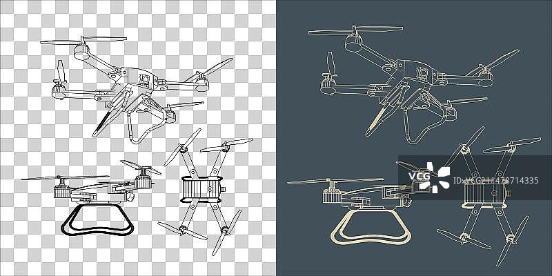 无人机或四轴飞行器线条框架蓝图图片素材
