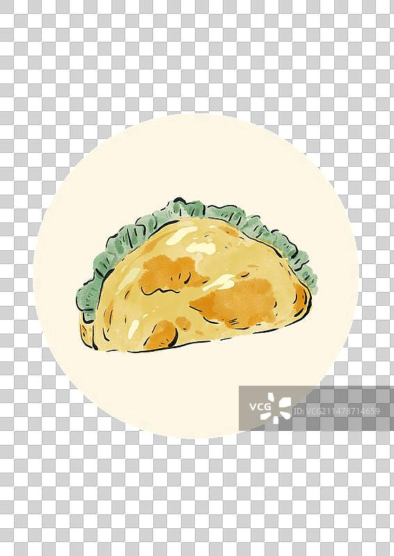 水墨风郑州美食插画元素-鸡蛋灌饼图片素材