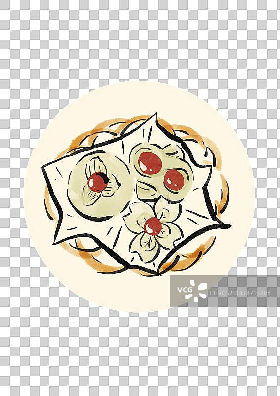 水墨风郑州美食插画元素-枣花馍图片素材