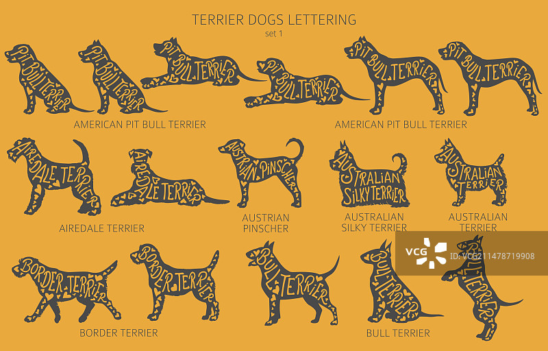 带字母的狗品种剪影图片素材