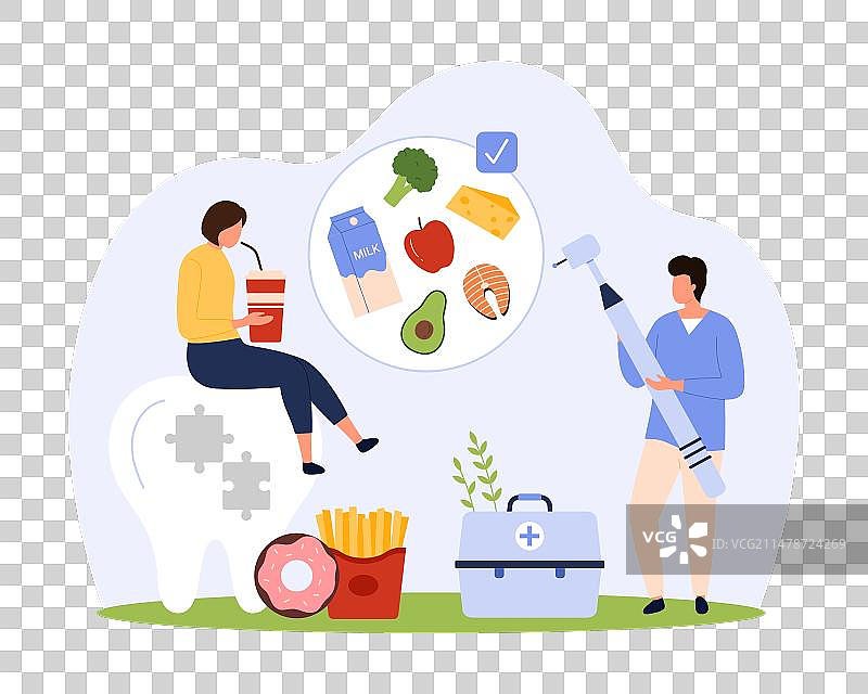 有益牙齿的饮食与营养小人图片素材