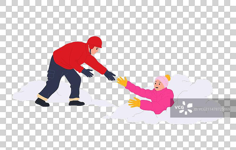 冬季救援：男子救助被困女子图片素材