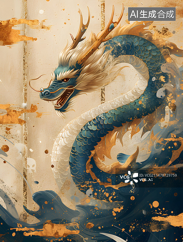 【AI数字艺术】传统配色的复古中国龙图腾图片素材