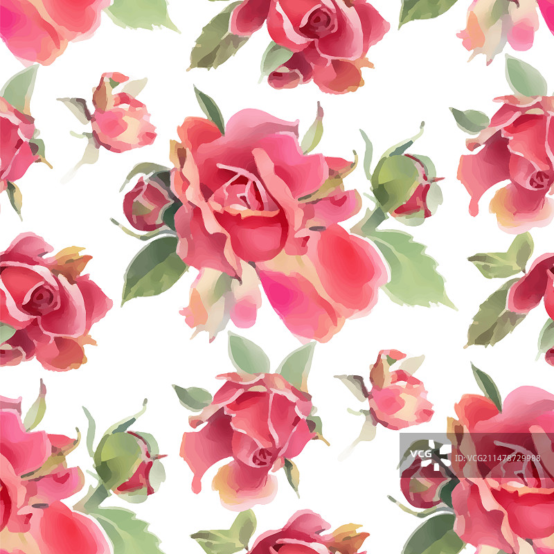 手绘水彩玫瑰无缝图案图片素材