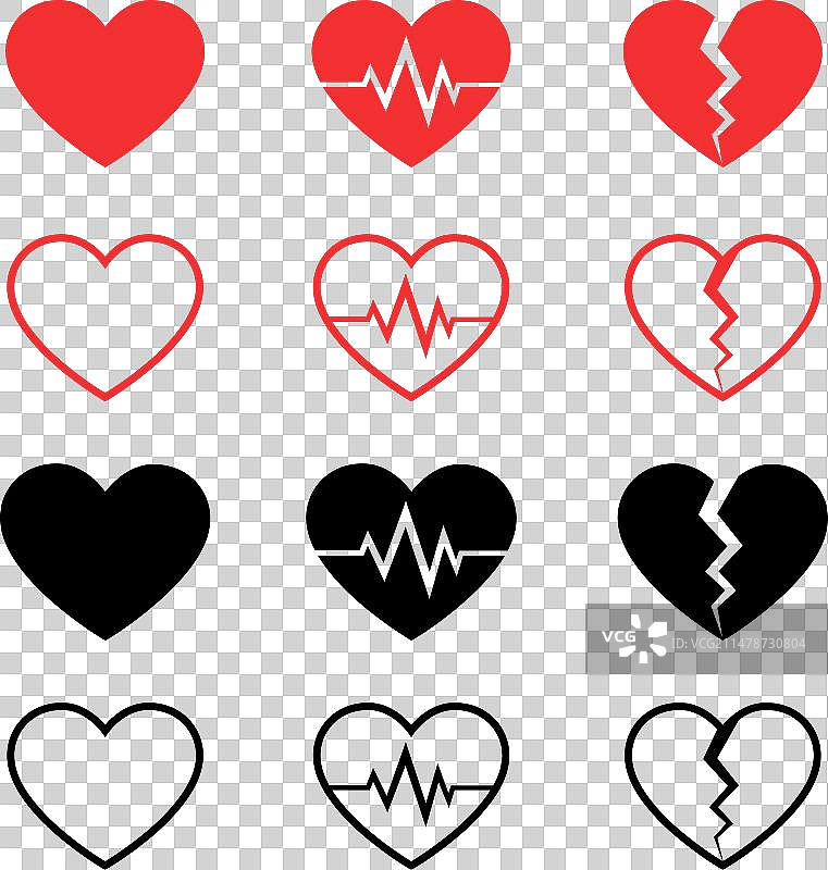 心形图标，心跳与破碎的心图片素材