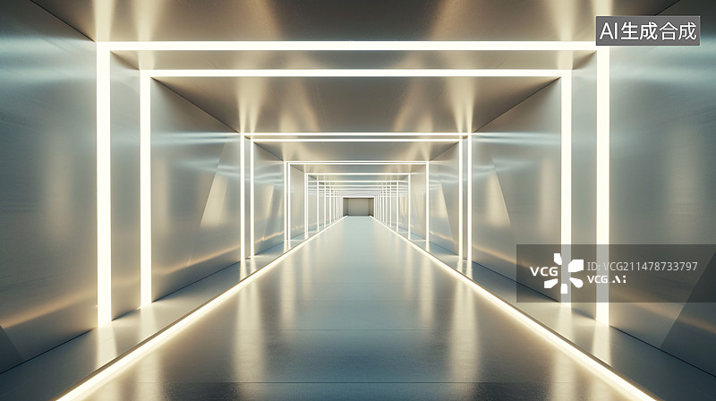 【AI数字艺术】现代时尚3D设计背景与霓虹灯室内场景，空间透视感场景插图图片素材