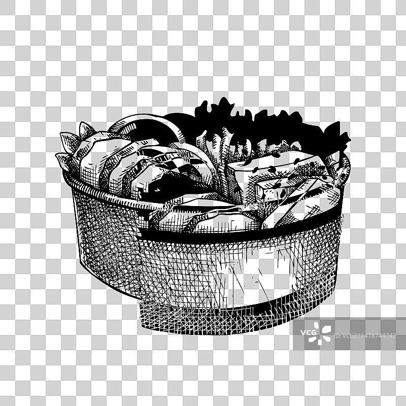 夏威夷盖饭草图纸容器复古快餐图片素材