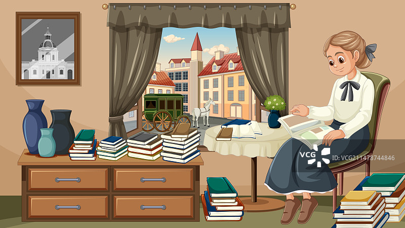 居里夫人卡通人物学习中图片素材