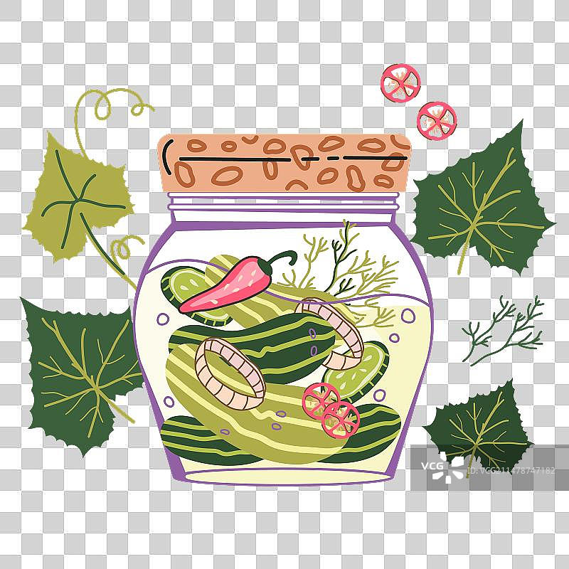 手绘泡菜罐装黄瓜图片素材