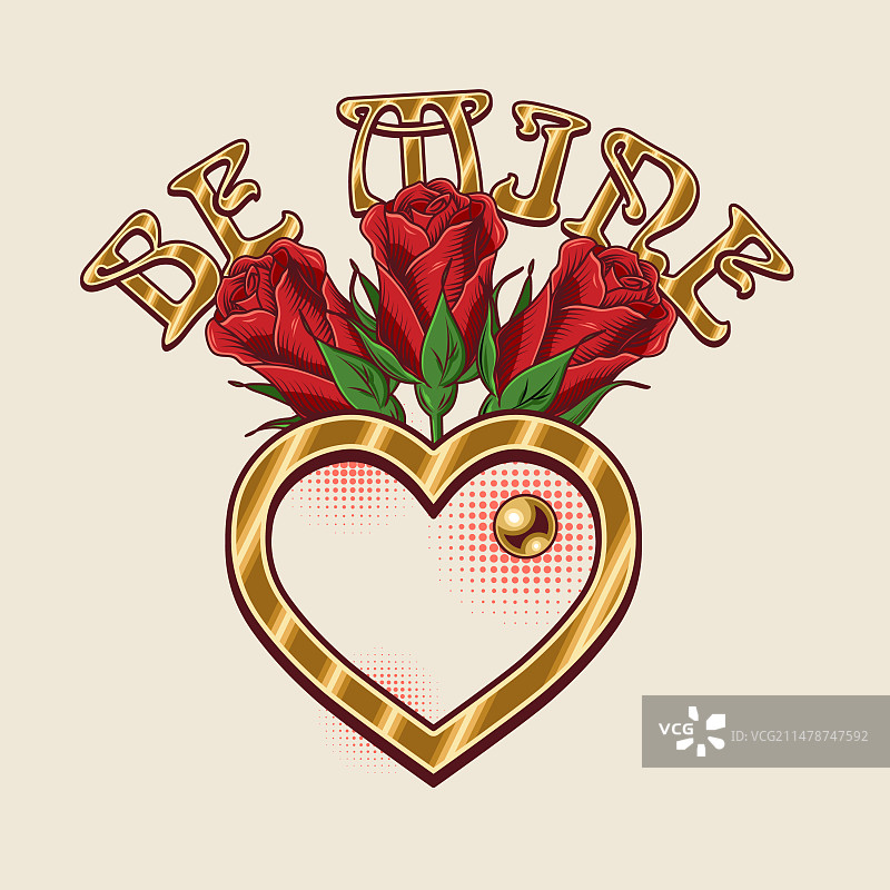 带有金色爱心和红色玫瑰花束的标签图片素材
