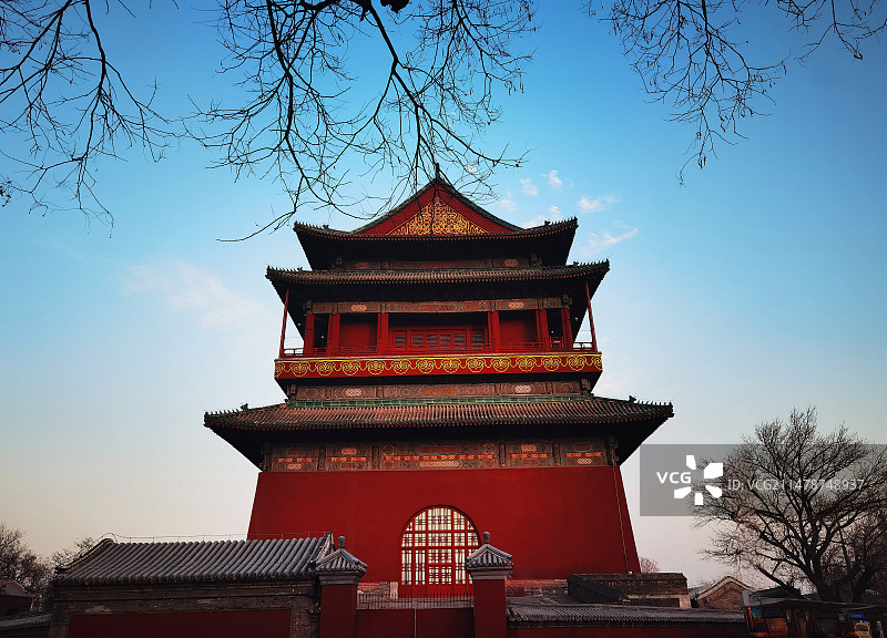 北京中轴鼓楼冬日风光系列图片素材