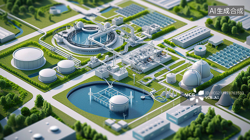 【AI数字艺术】城市污水处理厂微缩3D模型图片素材