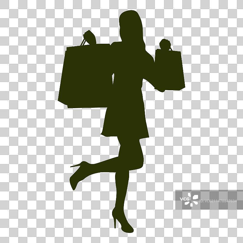 快乐女孩购物剪影2图片素材