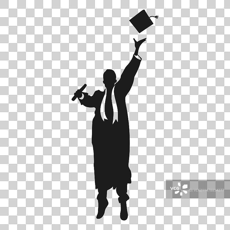 跳跃的毕业生扔帽子剪影图片素材