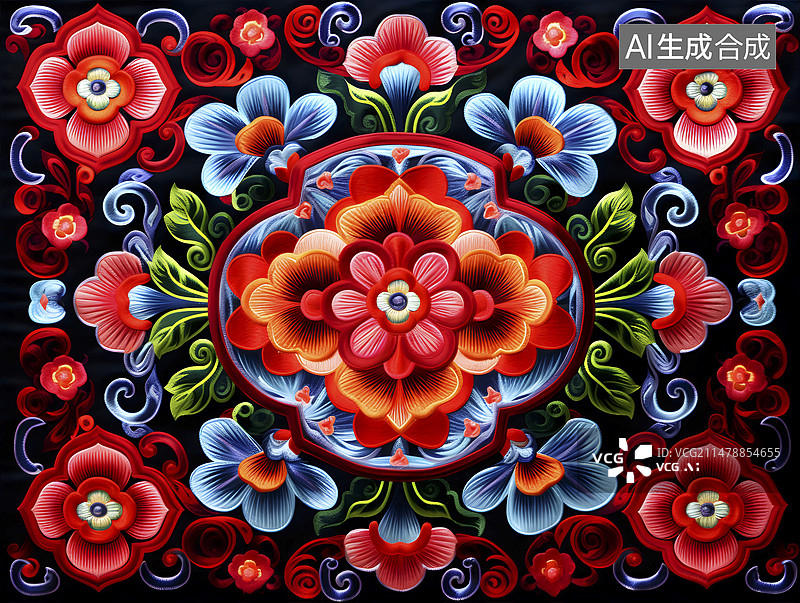 【AI数字艺术】中国苗绣花纹图片素材