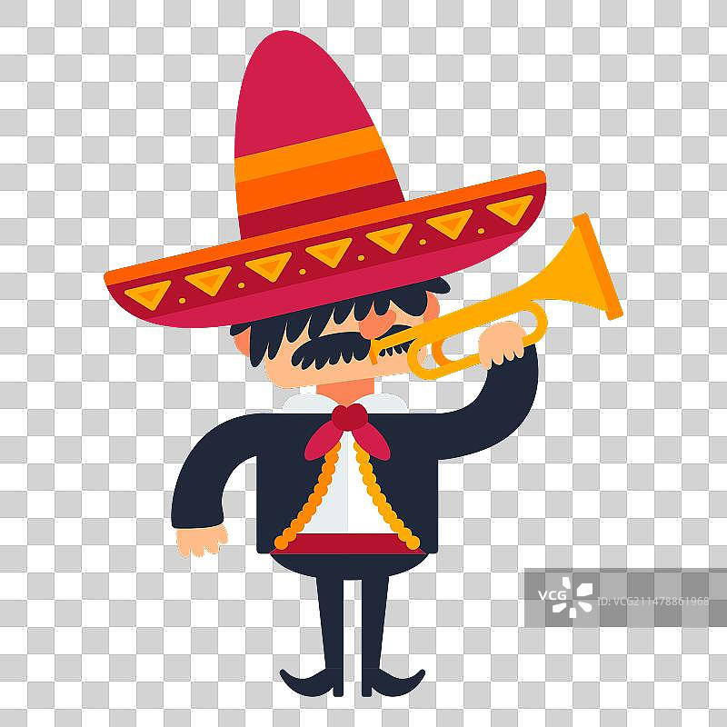 演奏小号的墨西哥流浪乐队卡通图片素材