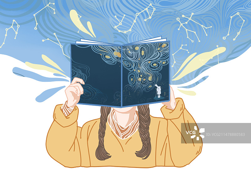 在书本里看宇宙看星空图片素材