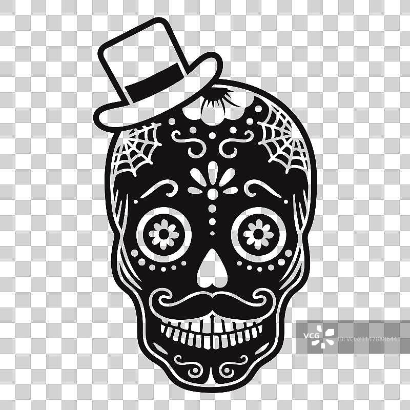 头戴礼帽的骷髅剪影图片素材