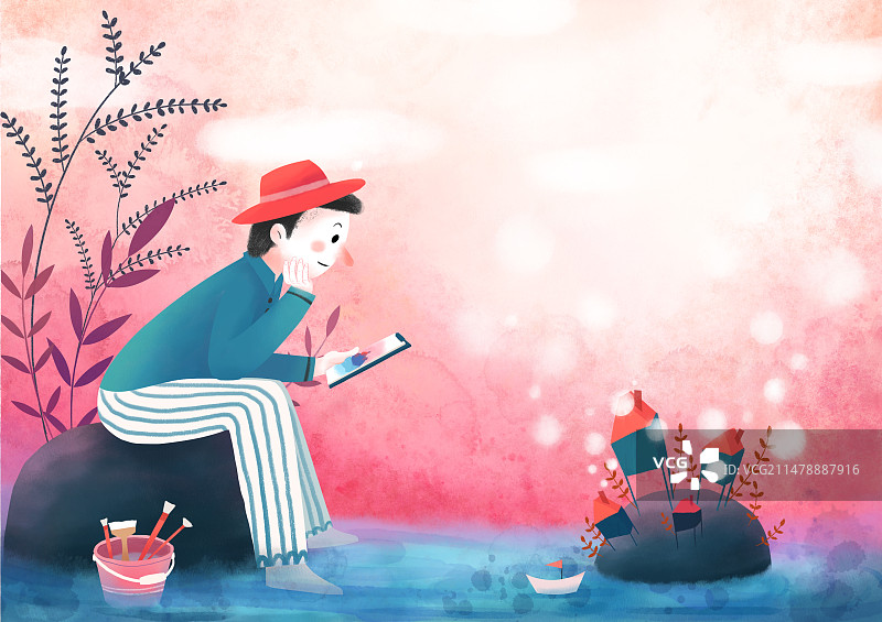 意境水彩插画图片素材