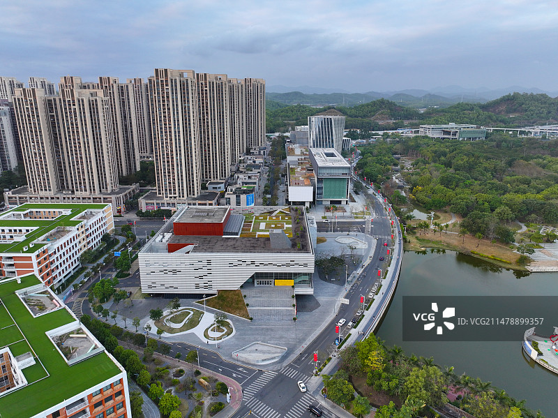 广东省深圳市坪山区中心公园航拍图片素材