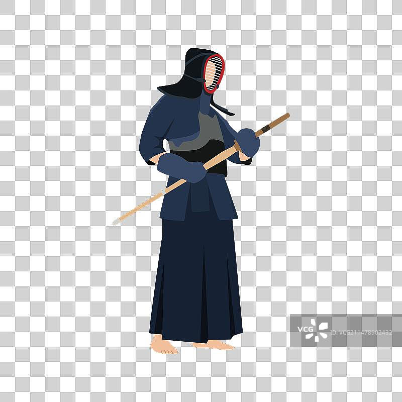 身穿防护服和面罩的剑道选手图片素材