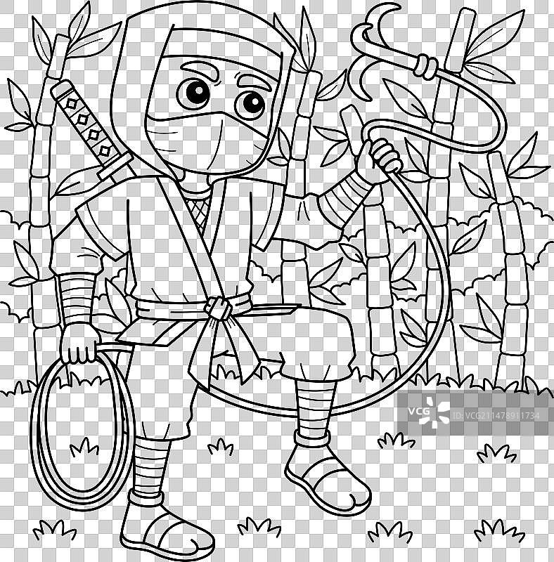 儿童忍者飞爪着色页图片素材