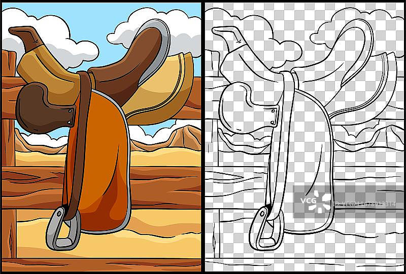 牛仔骑马鞍着色图片素材