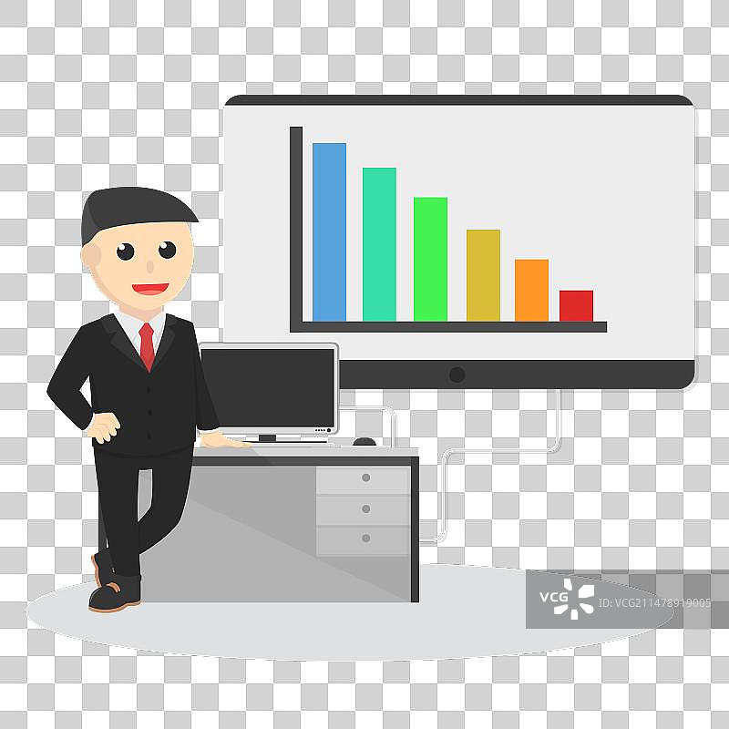 男商人自豪地展示公司条形图图片素材