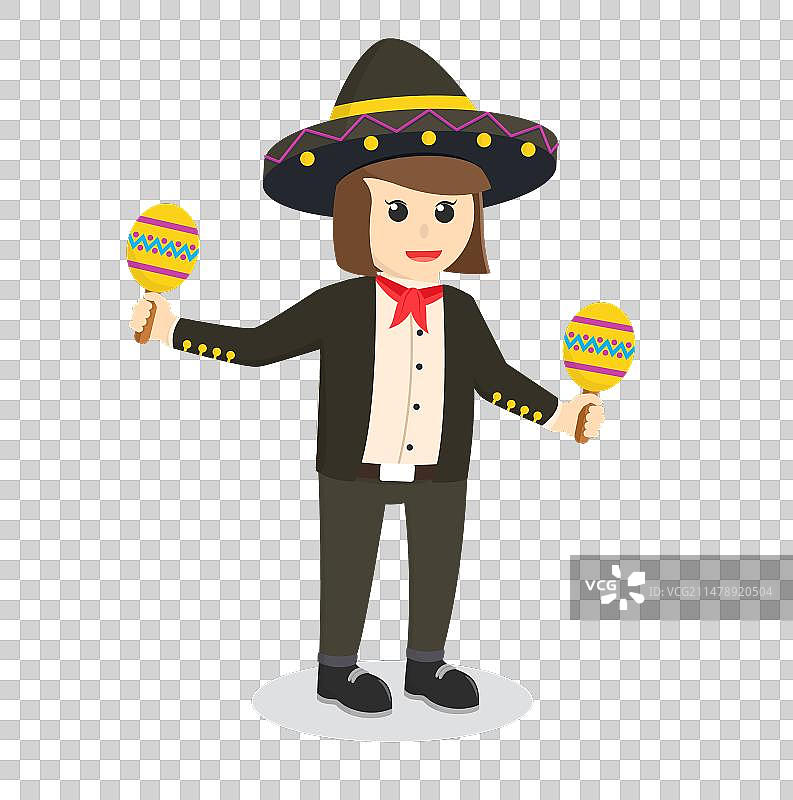 手持沙槌的墨西哥女乐手设计图片素材