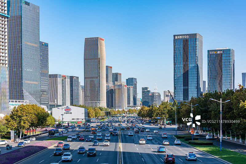 亚洲中国山东省济南市中央商务区CBD城市风光图片素材