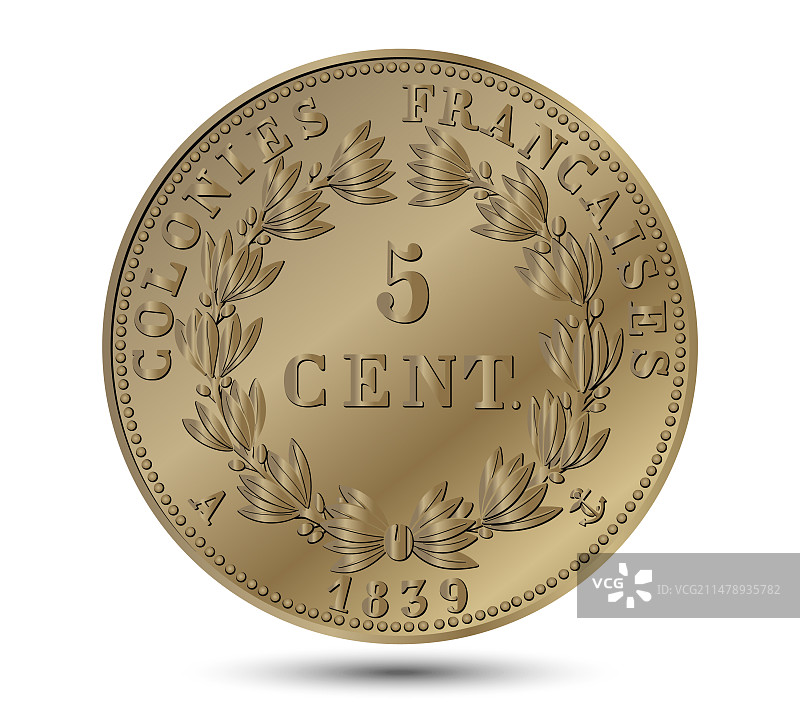 法属殖民地5分硬币检测图片素材