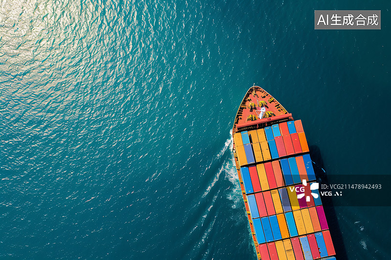 【AI数字艺术】海上行驶的集装箱货轮，外贸运输物流贸易场景插图图片素材