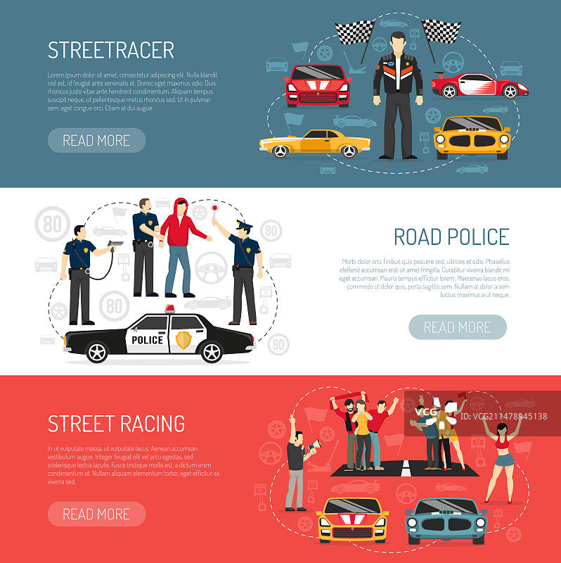 街头赛车扁平横幅图片素材