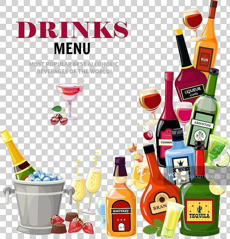 含酒精饮料菜单扁平海报图片素材