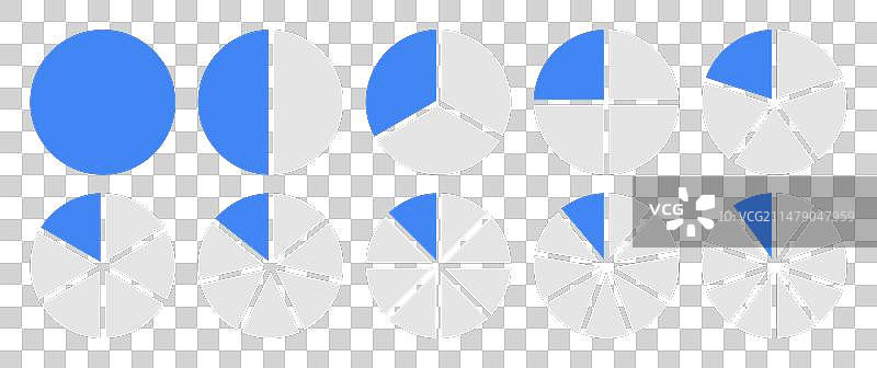 蓝色背景下的圆形，分为1-10部分图片素材