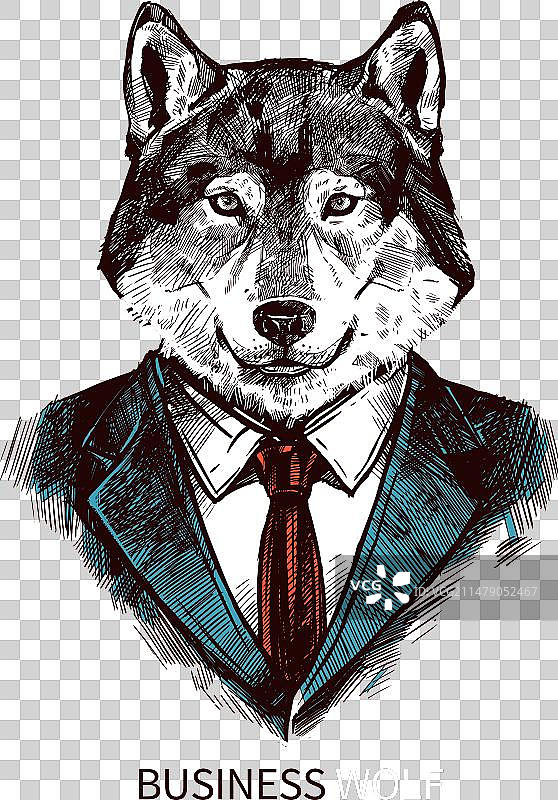 手绘商务狼海报图片素材