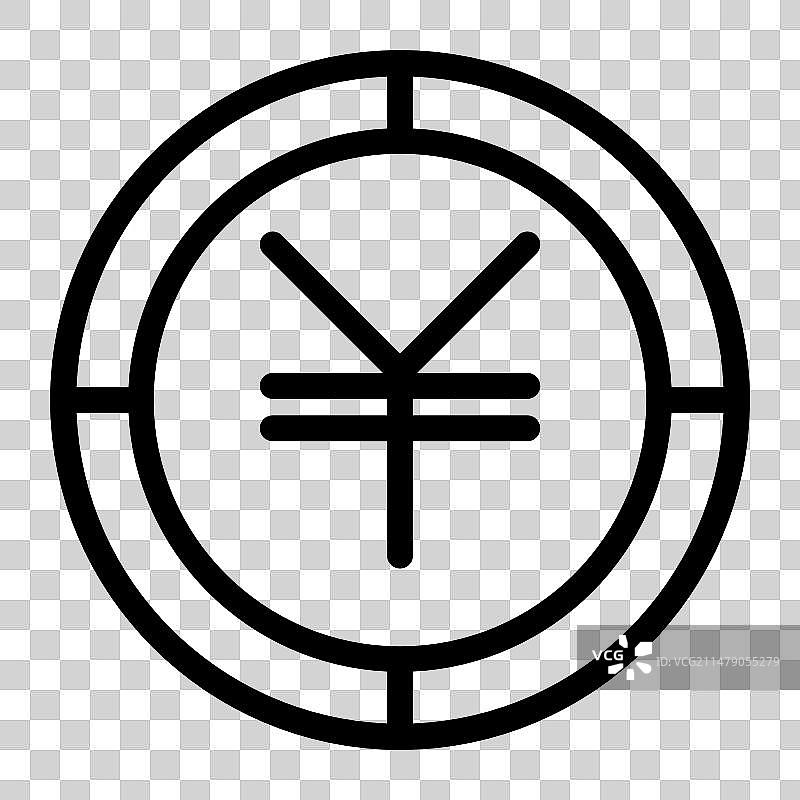 日元硬币轮廓图标，网页专用图片素材