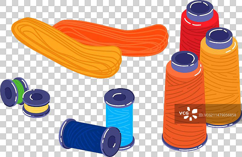 白色背景上的彩色缝纫线和线轴图片素材