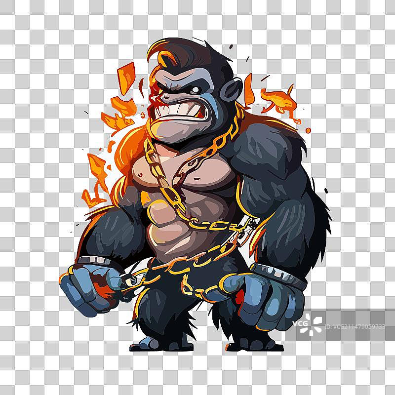 卡通愤怒火焰大猩猩图片素材