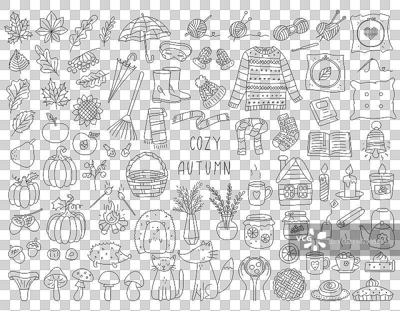 手绘秋季元素轮廓设计图片素材