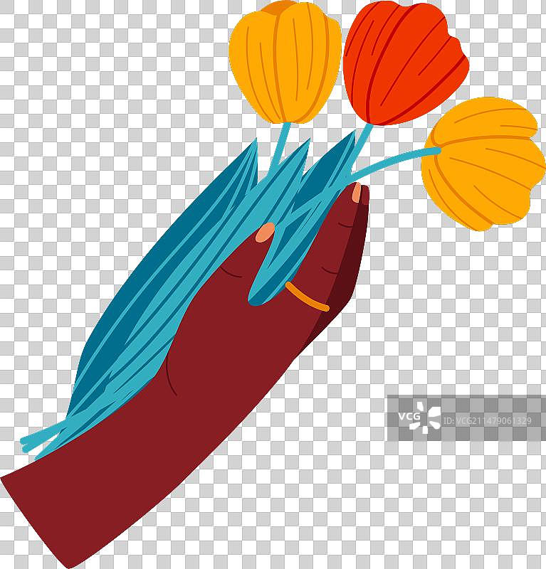 手持三支郁金香花束礼品概念图片素材