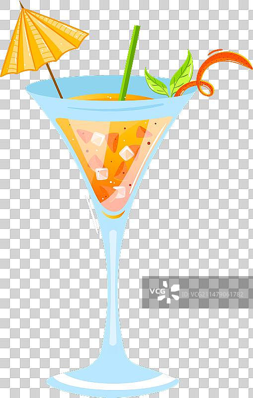 马提尼酒杯中的橙色热带鸡尾酒图片素材