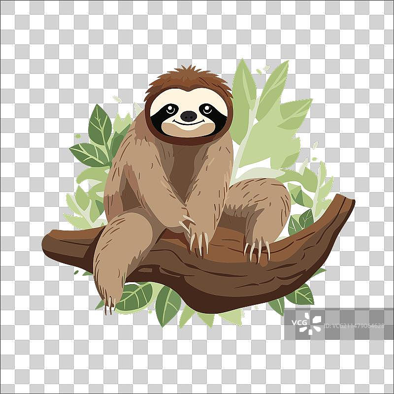 树上的卡通动物树懒图片素材