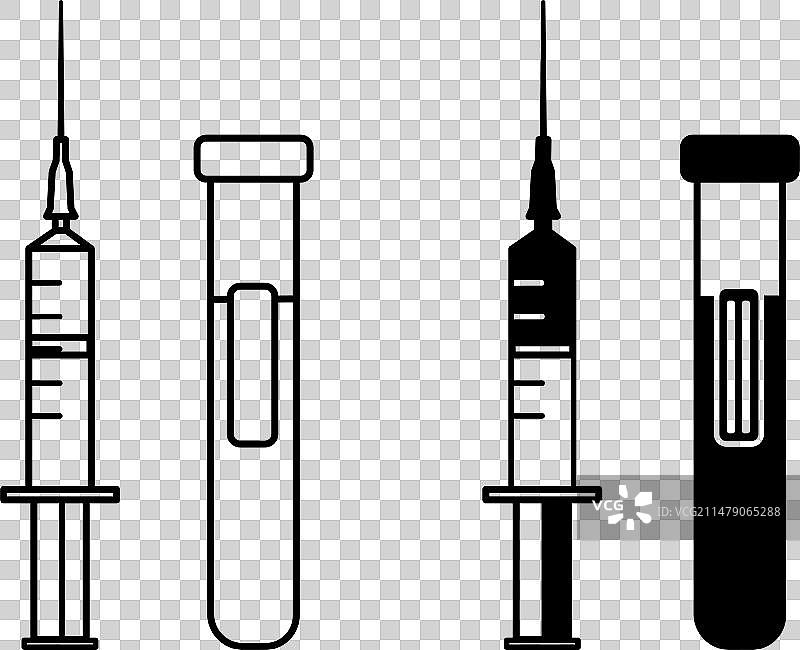 注射器和血样管黑白图标图片素材