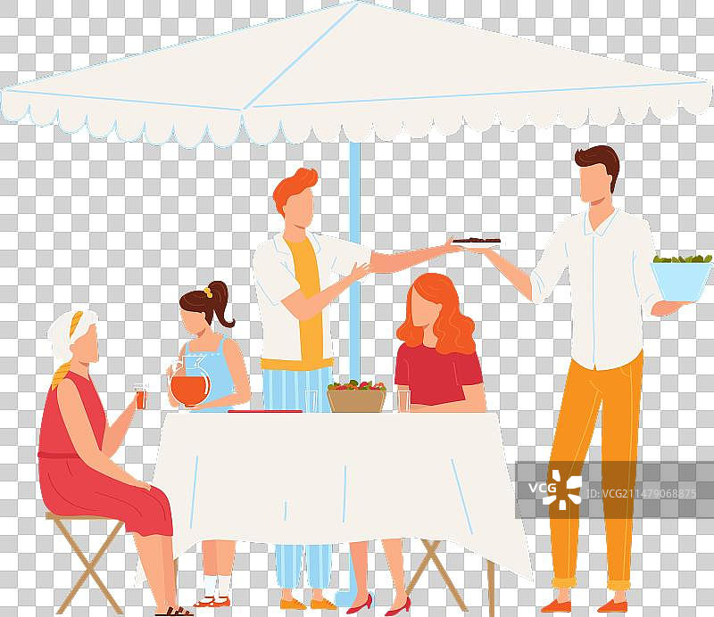 服务员在户外为妇女和儿童提供食物图片素材