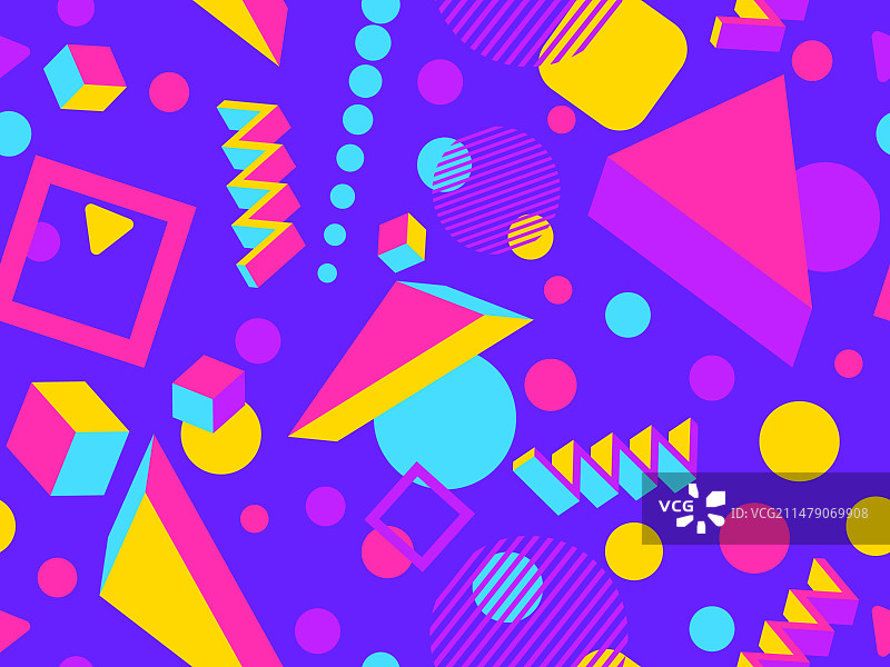 80年代风格3D几何无缝图案图片素材
