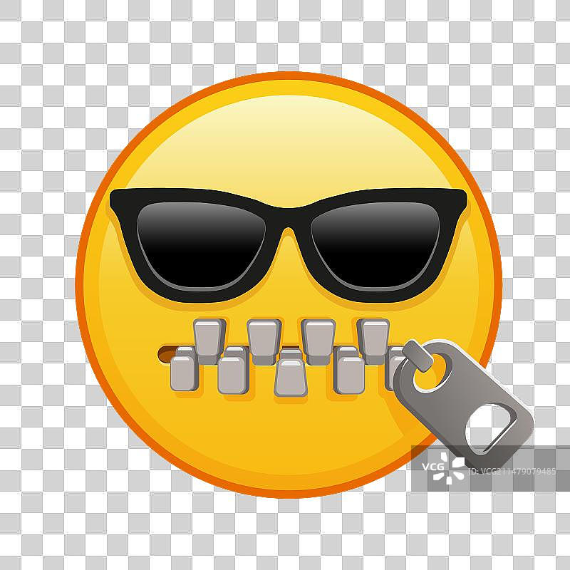 戴墨镜的拉链嘴表情符号大图图片素材