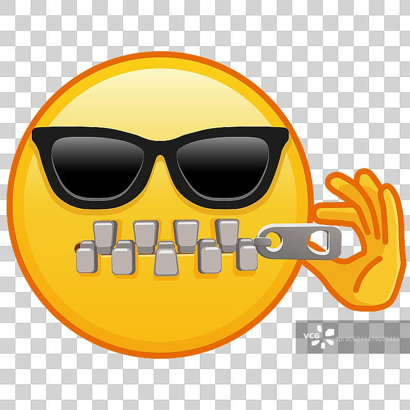 戴墨镜的拉链嘴表情符号大图图片素材