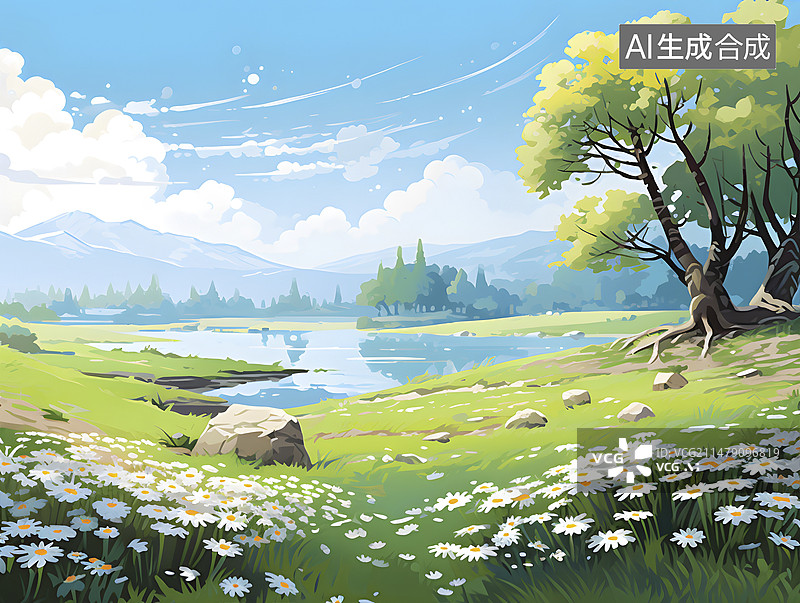 【AI数字艺术】春天田园风光插画图片素材