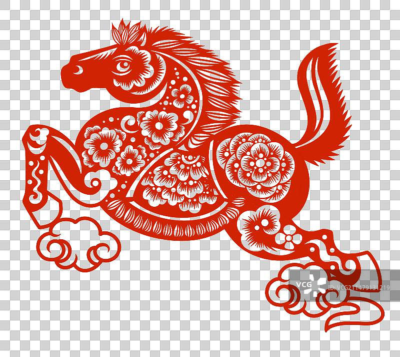 马年剪纸十二生肖吉祥剪纸春节窗花装饰插画图片素材